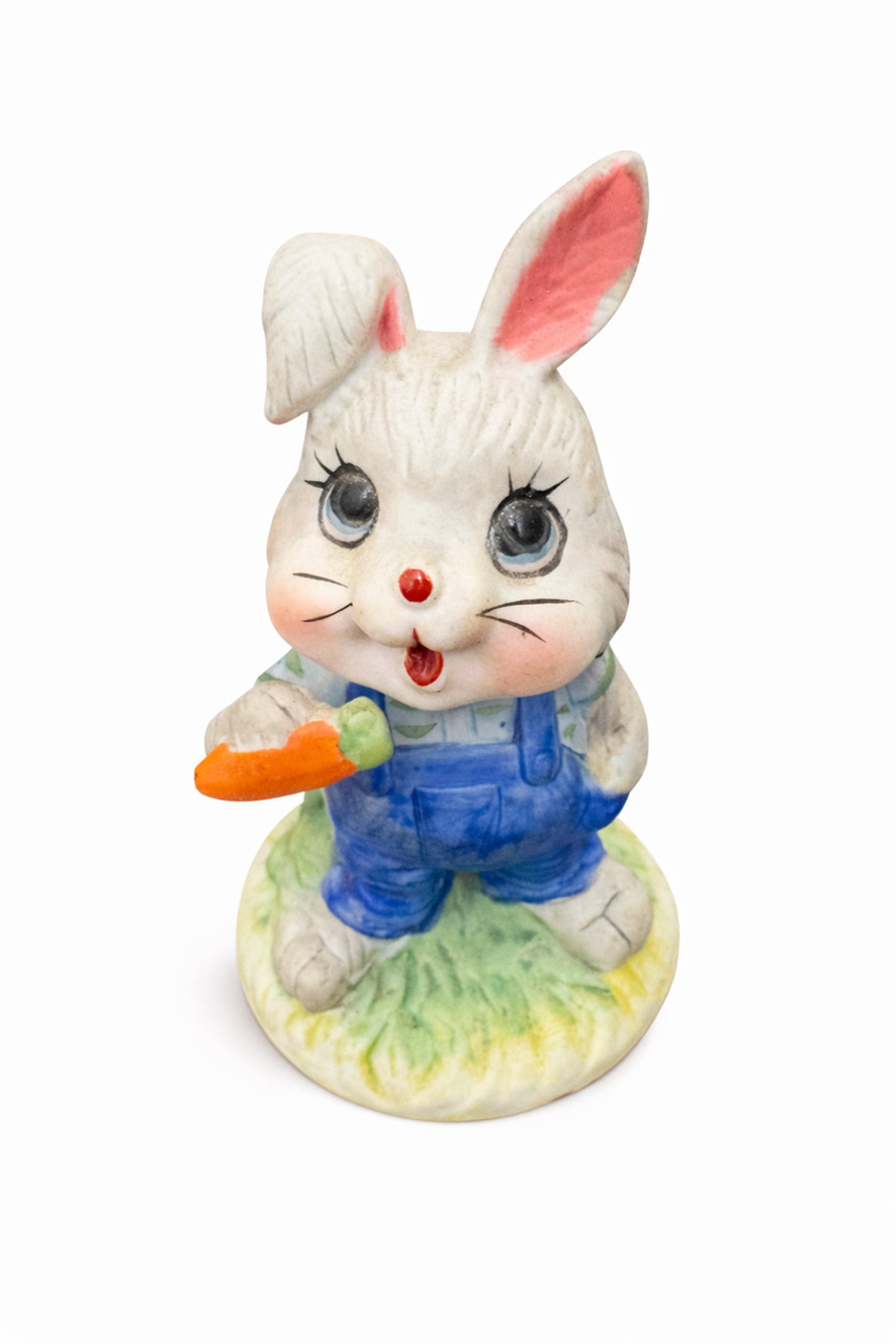 Vintage Enesco Easter Bunny Figurine Rabbit With Carrot Taiwan Spring Decor